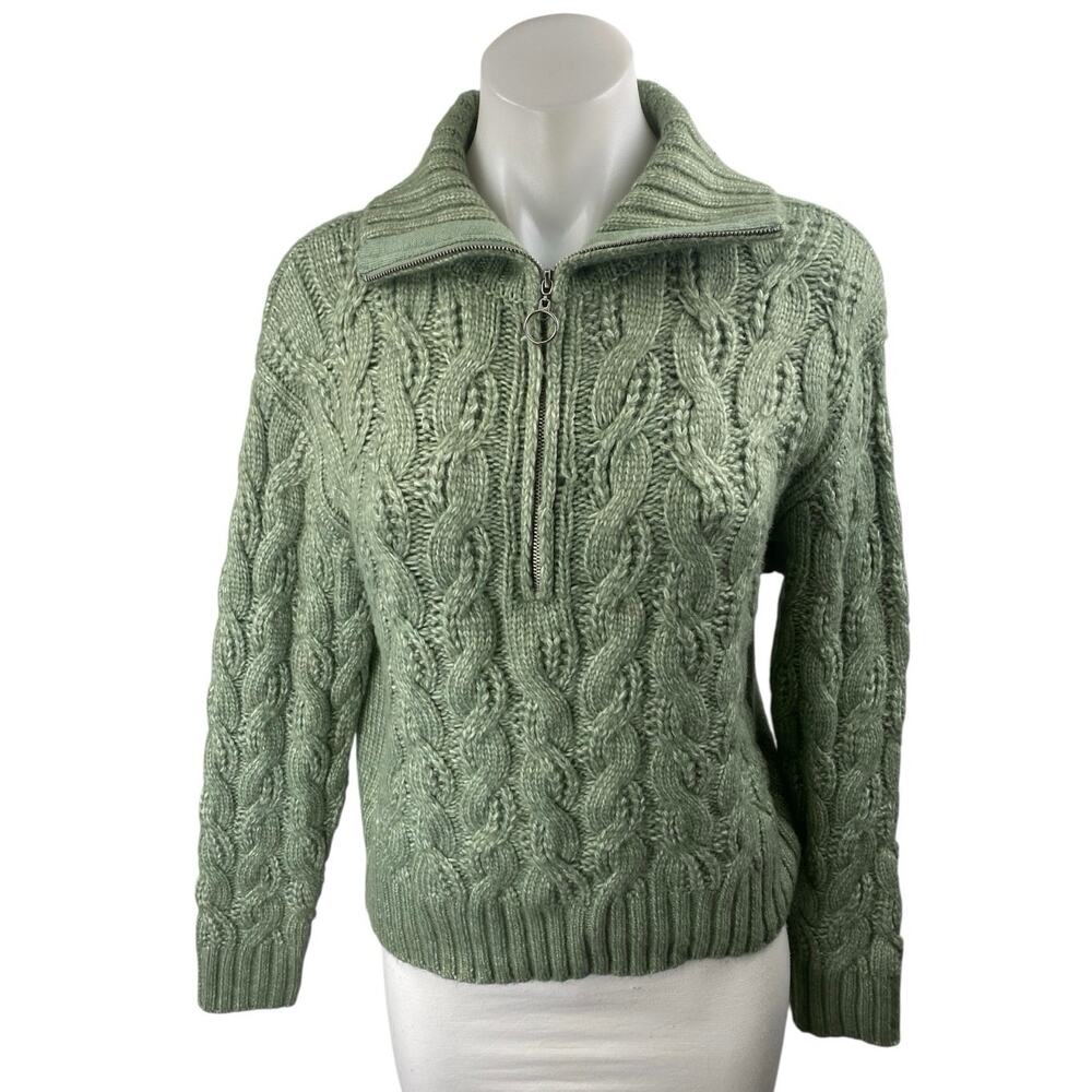 Sincerely Jules Women's Green Cable Knit Long Sleeve Quarter Zip Sweater Top S